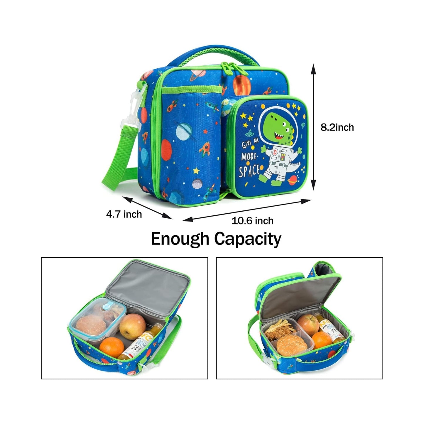 Boys Space Dinosaur Insulated Lunch Bag