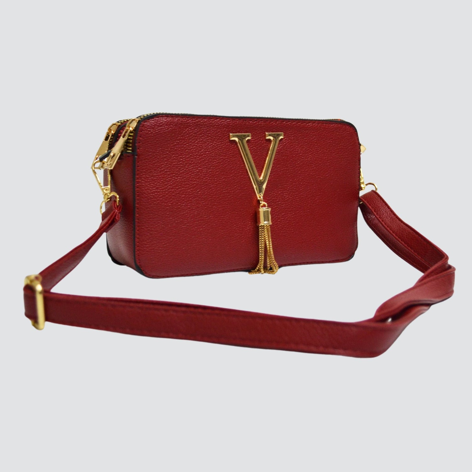 Red Triple Sectioned Crossbody Bag