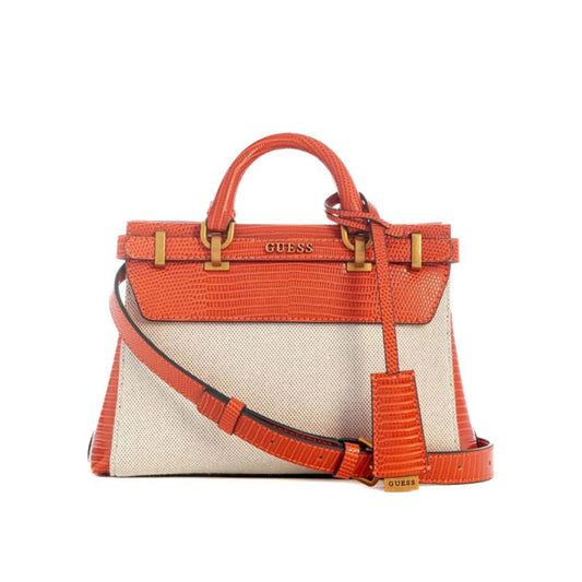 Guess Sestri Canvas Mini Satchel - Natural/Orange