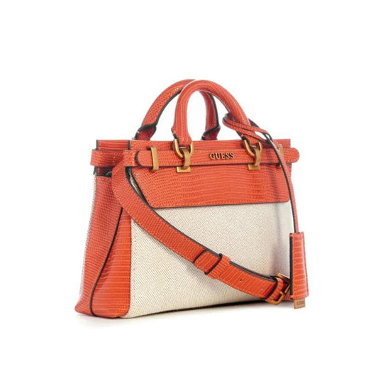 Guess Sestri Canvas Mini Satchel - Natural/Orange