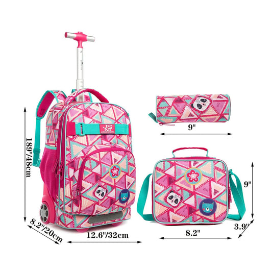 Girls Panda 3-Piece Trolley Backpack Set