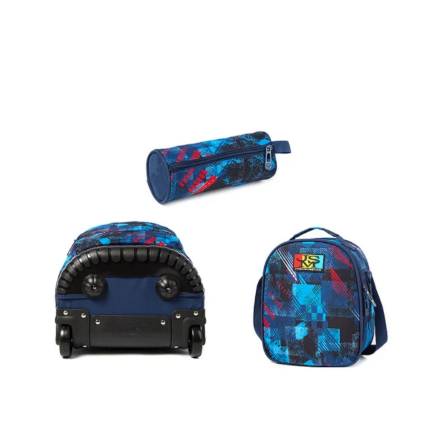 Blue Abstract 3-Piece Backpack Trolley Set