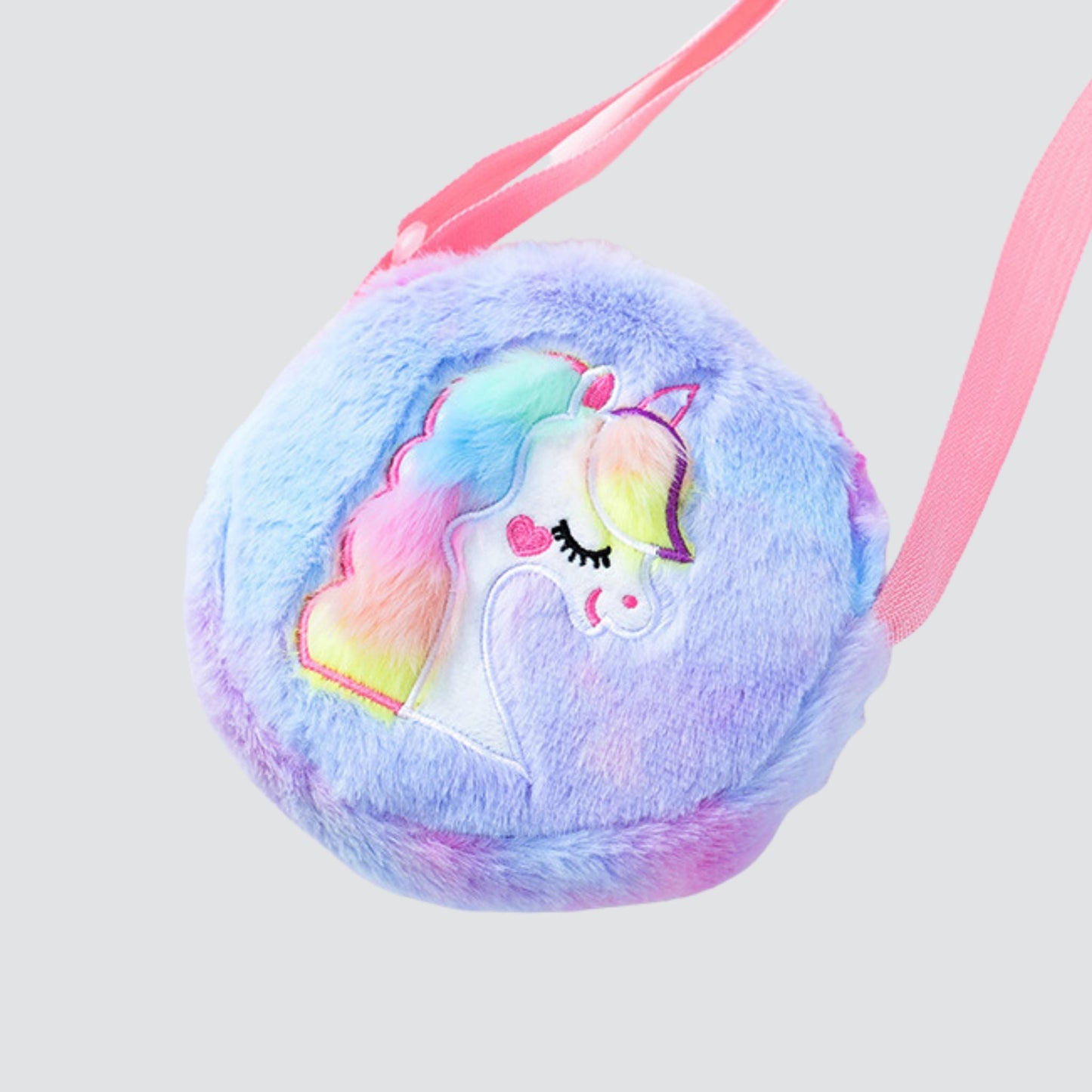 Purple Circular Mini Unicorn Plush Crossbody Bag