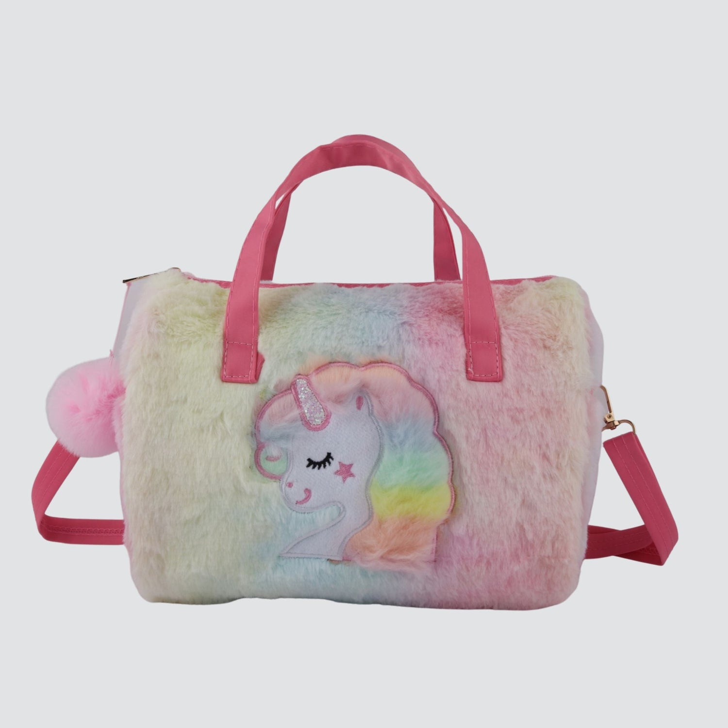 Multicolored Plush Unicorn Mini Duffel Bag