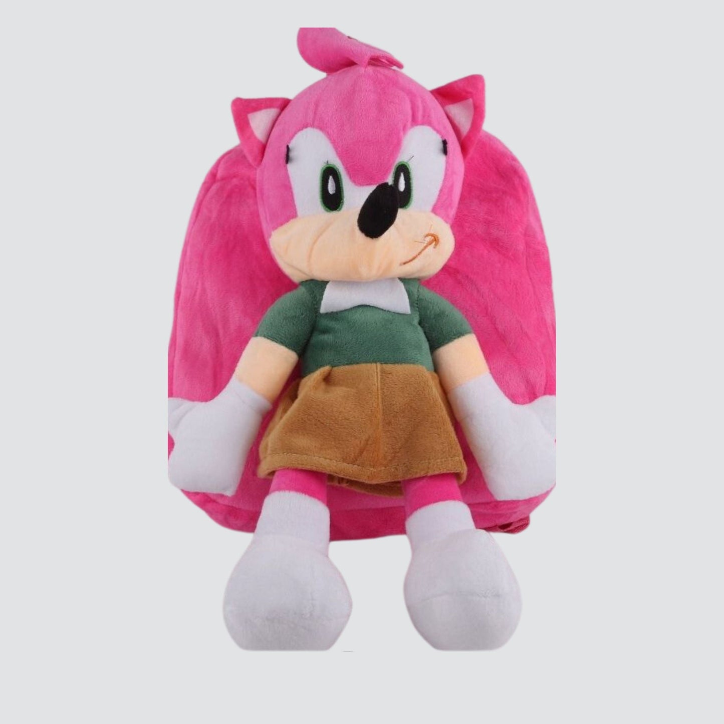 Pink Sonic Backpack with Plush Character Attached.