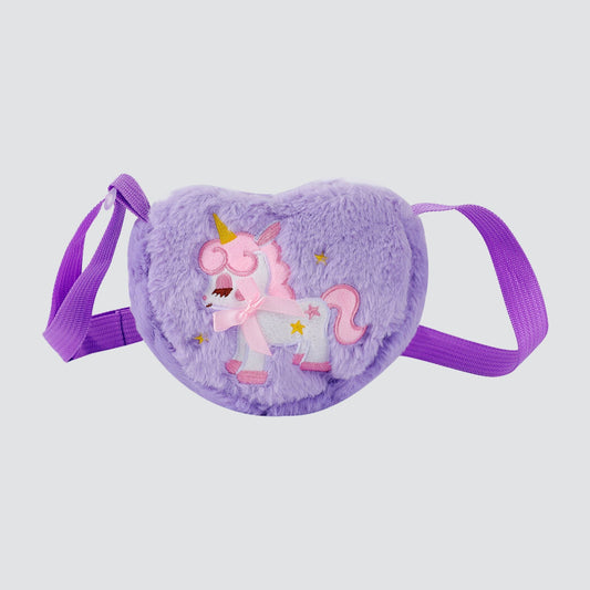 Plain Purple Unicorn Heart Shaped Plush Crossbody