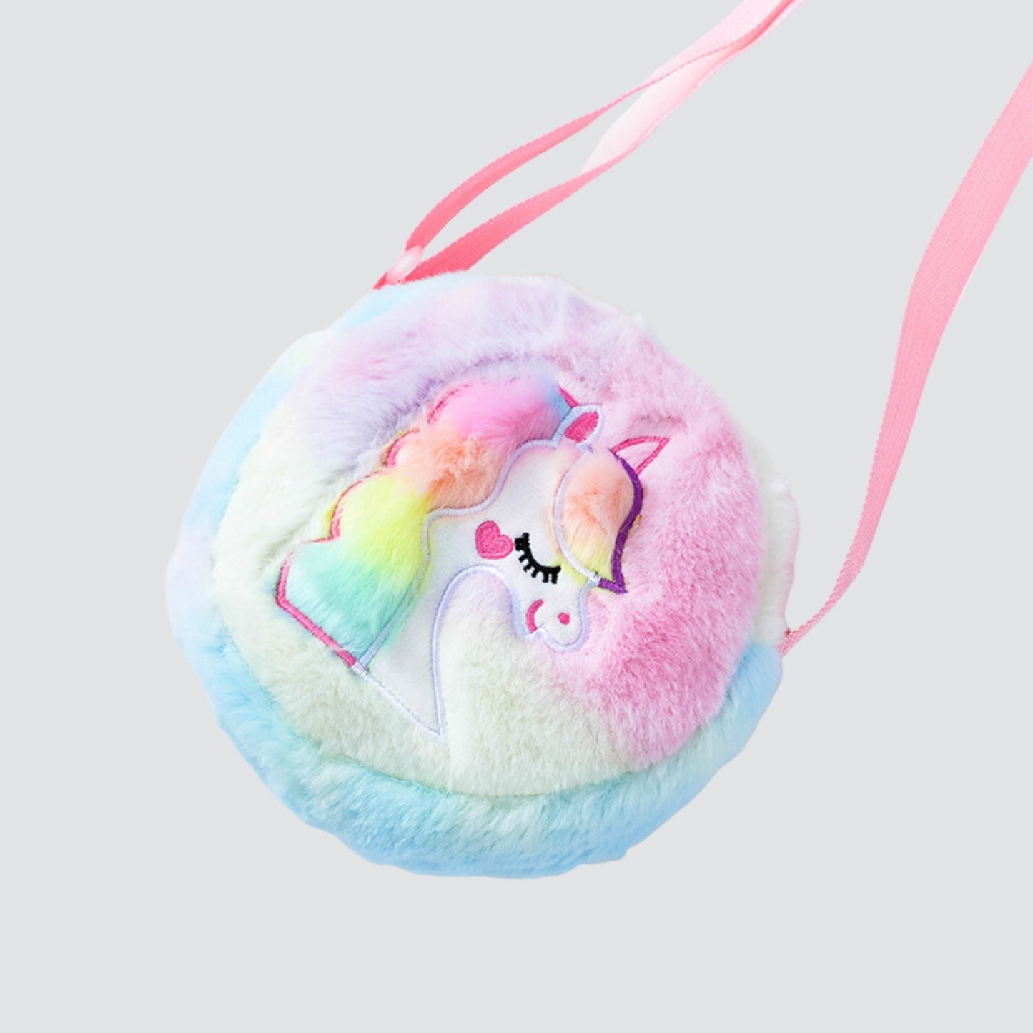 Multi Coloured Circular Unicorn Plush Mini Crossbody Bag