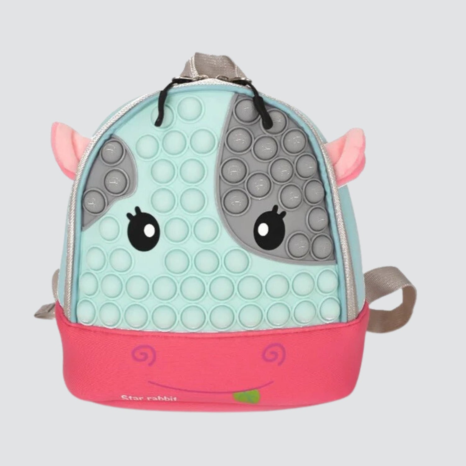 Green and Pink Cow Mini Backpack with Front Popit Detail