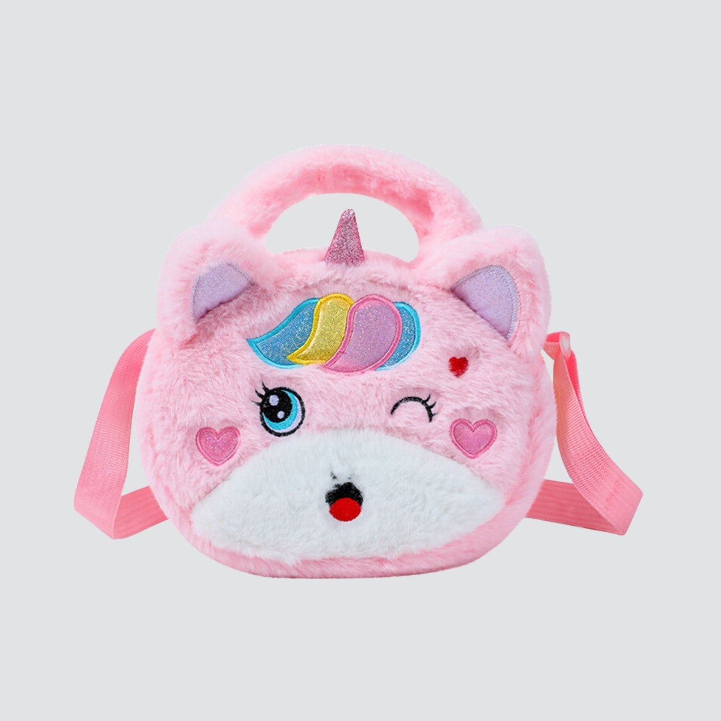 Plain Pink Unicorn Cat Ears Plush Handbag / Crossbody