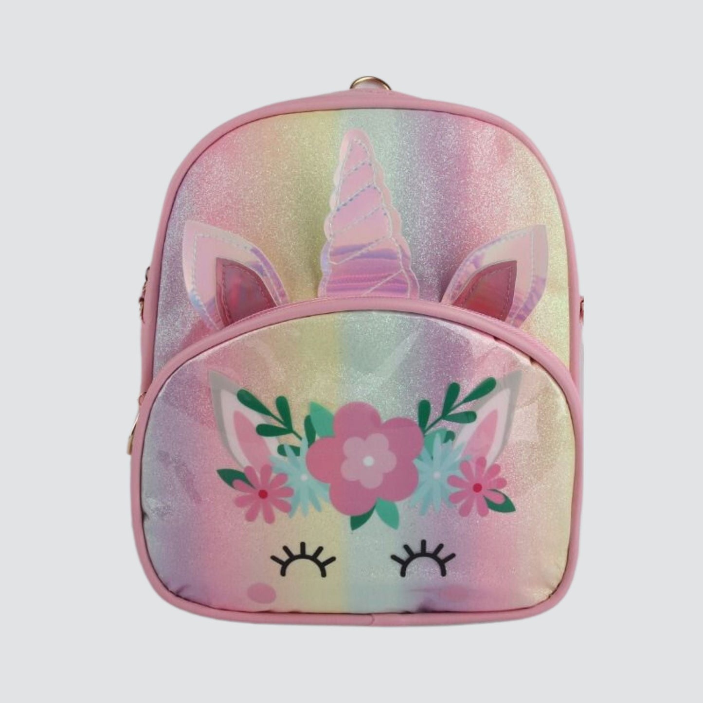 Light Pink Unicorn Mini Backpack With Printed Unicorn Face